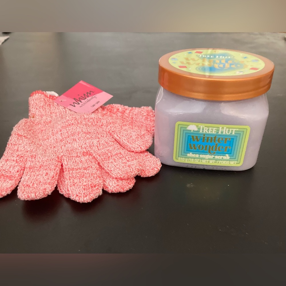 Winter Wonder Shea Sugar Scrub with Ulta exfoliating Pink Gloves